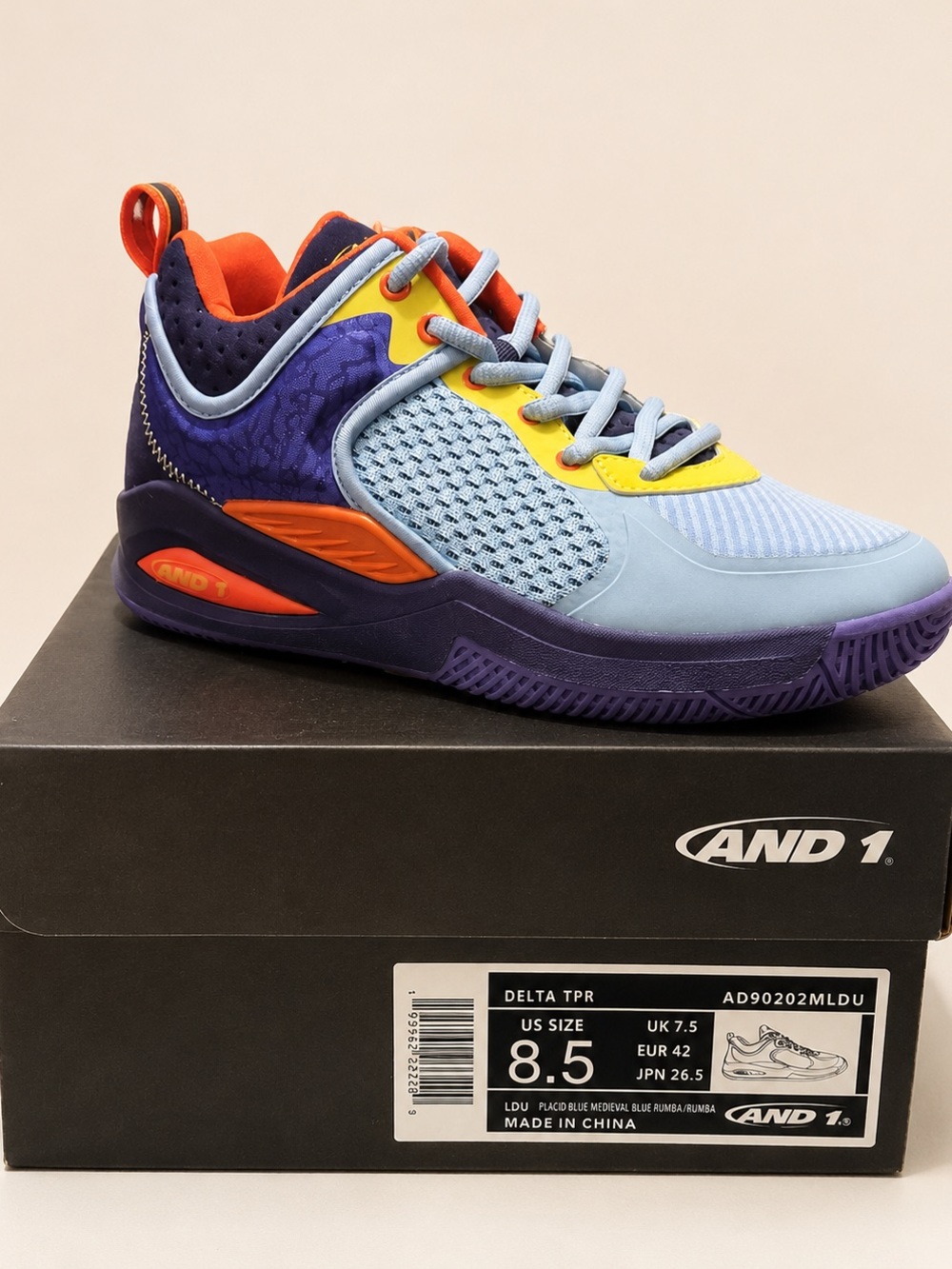 And1 Light Blue, Purple & Orange Athletic Sneaker size  8.5 Men / 10 Women BNIB